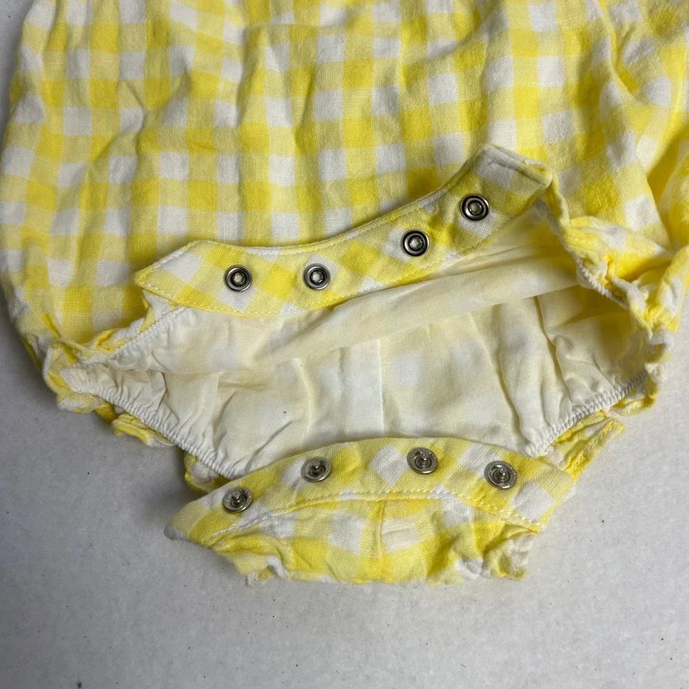 Preppy Janie and Jack Kids 3-6 Months Yellow Gingham Linen Cotton Bubble‎ Romper